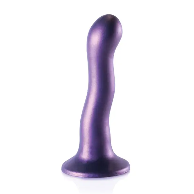 Shots Ouch! Ultra Soft Silicone 7 in. Curvy G-Spot Dildo Metallic Purple - Realistic Dildo