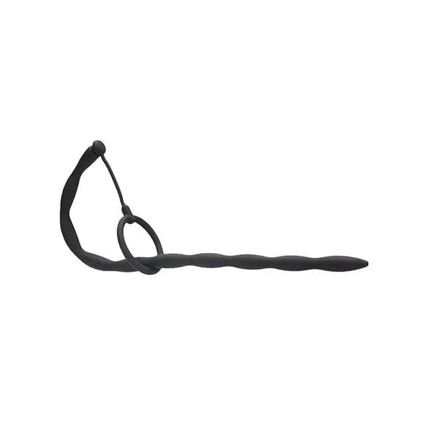 Shots America Bondage Blindfolds & Restraints Shots Ouch Urethral Sounding Silicone Plug & Cock Ring Set - Black at the Haus of Shag