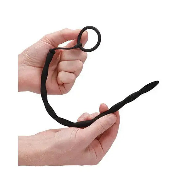 Flexible black silicone anal toy with ring handle from Shots Ouch Urethral Sounding Set