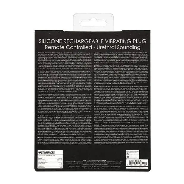 Shots America Bondage Blindfolds & Restraints Shots Ouch Urethral Sounding Silicone Rechargeable & Remote Controlled Vibrating Plug - Black at the Haus of Shag