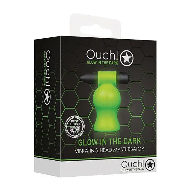 Glow-in-the-dark vibrating head masturbator in green packaging from Shots Ouch collection