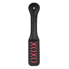 Shots Ouch Xoxo Paddle - Black: Black leather paddle with red ’XOXO’ text embossed