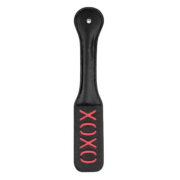 Shots Ouch Xoxo Paddle - Black: Black leather paddle with red ’XOXO’ text embossed