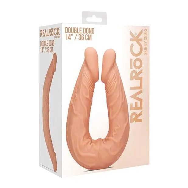 Shots Realrock 14’ Double Dong - Flesh-colored U-shaped adult toy in retail packaging