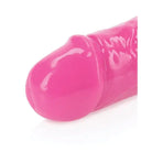 Pink silicone Shots Realrock double dong glow 15’ sex toy with a rounded tip