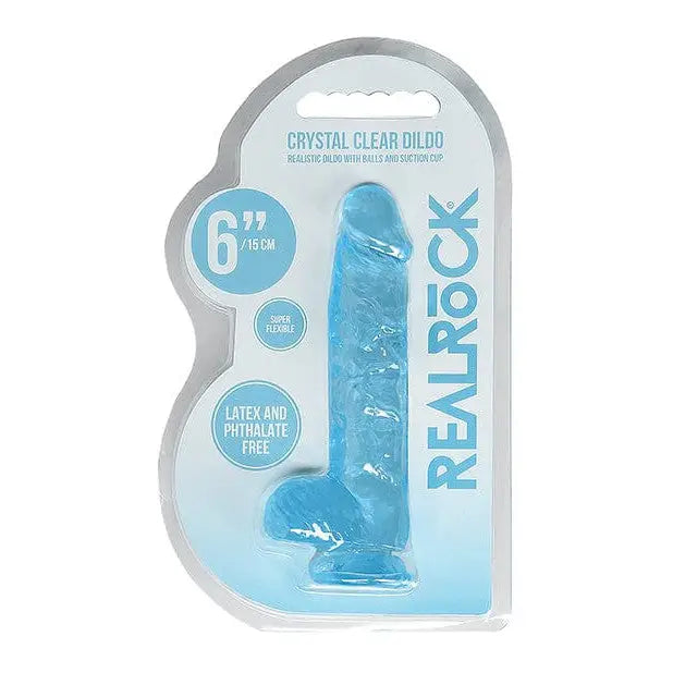 Shots Realrock Realistic Crystal Clear Dildo with Balls in Retail Packaging