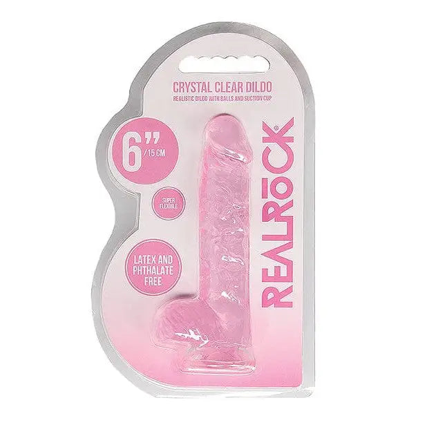 Shots Realrock Realistic Crystal Clear Dildo W/Balls in packaging - adult toy display