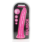 Pink glow-in-the-dark Shots Realrock Slim Dildo in retail packaging