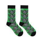 Pair of bright green sexy socks with black trim and bold profane text from Shots Sexy Socks