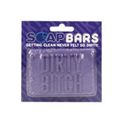 Shots Soap Bar Dirty Bitch - Purple soap bar with embossing in clear plastic packaging