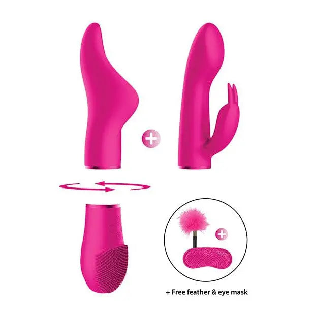 Shots Switch Pleasure Kit #1: Bright pink vibrator set with multiple attachments