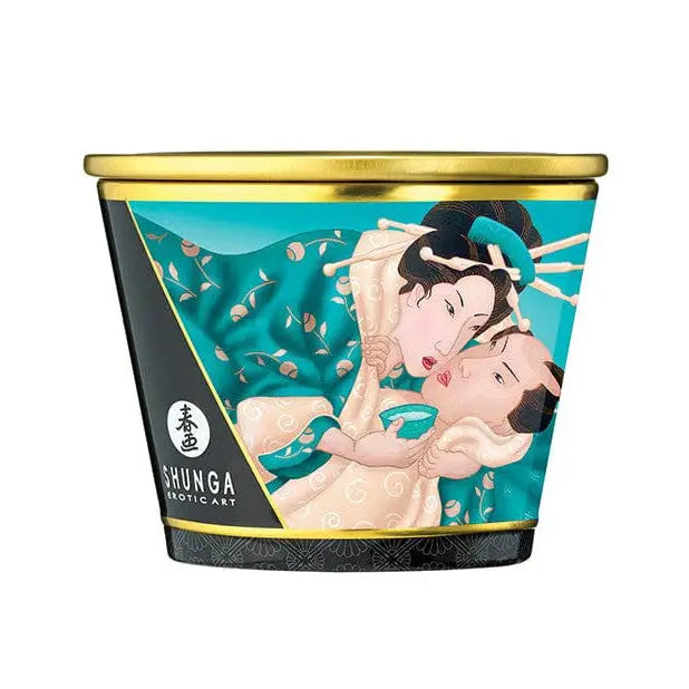 Shunga Massage Candle - 5.7 Oz Island Blossoms with Japanese erotic art on container