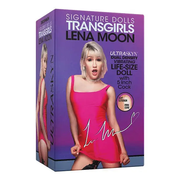 Adult product packaging for Signature Dolls Transgirl Lena Moon on a provocative purple box