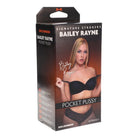 Adult product packaging: Camgirls Bailey Rayne ULTRASKYN Pocket Pussy with woman in lingerie