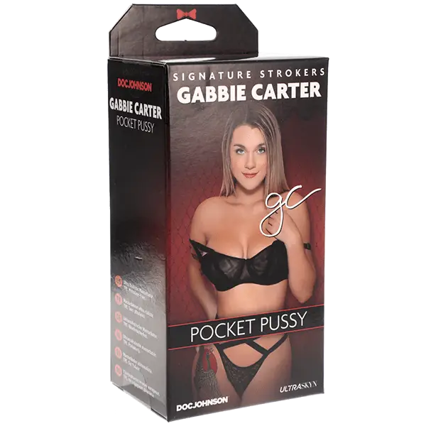 Gabbie Carter ULTRASKYN Pocket Pussy packaging with woman in lingerie