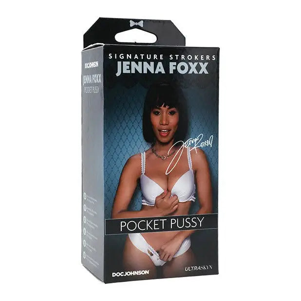 Signature Strokers Jenna Foxx ULTRASKYN Pocket Pussy with white and black bras in box