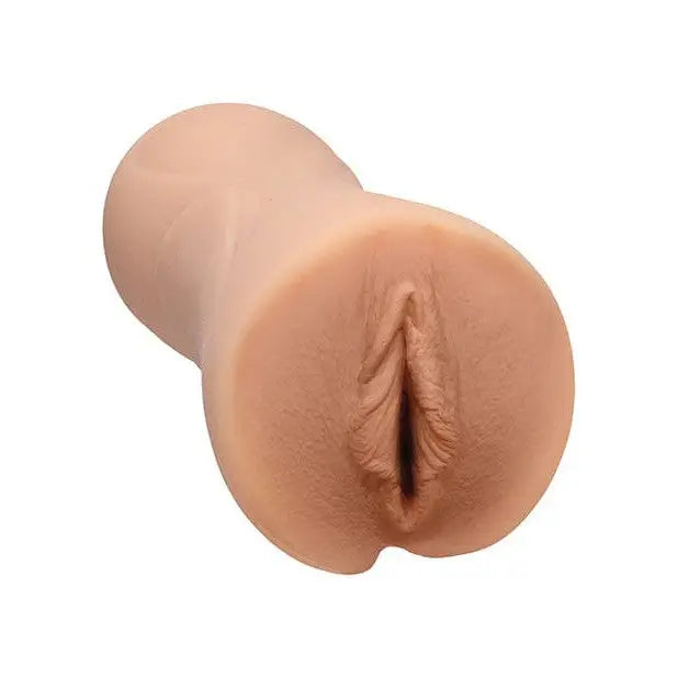 Close-up of Signature Strokers Lulu Chu ULTRASKYN Pocket Pussy against a white background