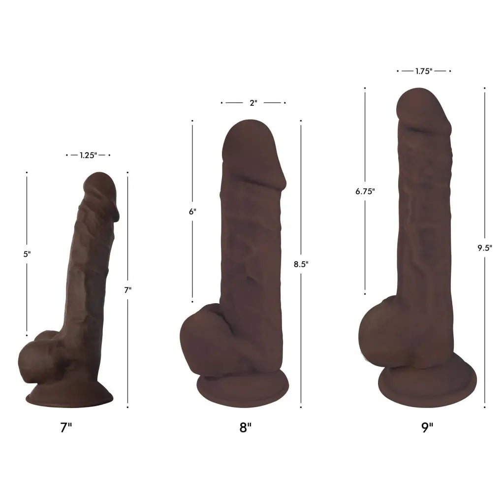 Hypoallergenic silicone dildo with balls in three sizes, phthalate free Silexpan materials