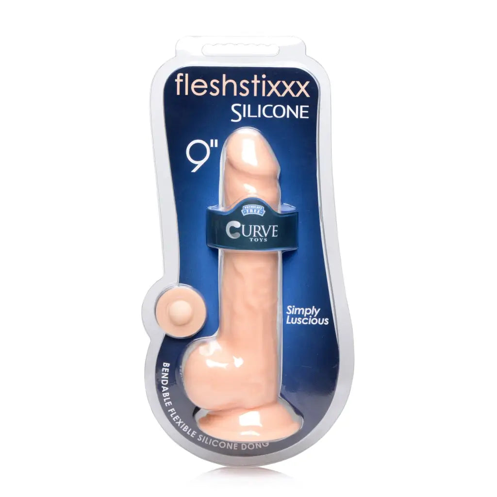 Flesh-colored Silexpan Light Hypoallergenic Silicone Dildo With Balls in retail packaging