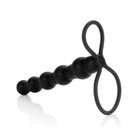 Black silicone Love Rider Beaded Dual Penetrator by CalExotics with loop handle