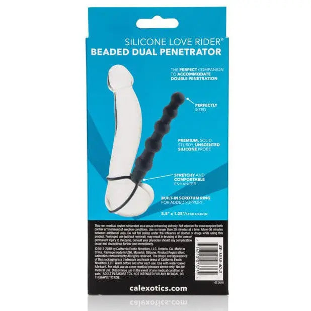 Silicone Love Rider Beaded Dual Penetrator - White & Black Textured Sex Toy by CalExotics