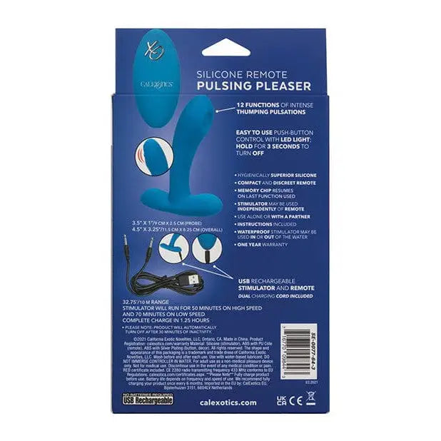 CalExotics Plug Silicone Pulsing Pleaser W/remote - Blue at the Haus of Shag