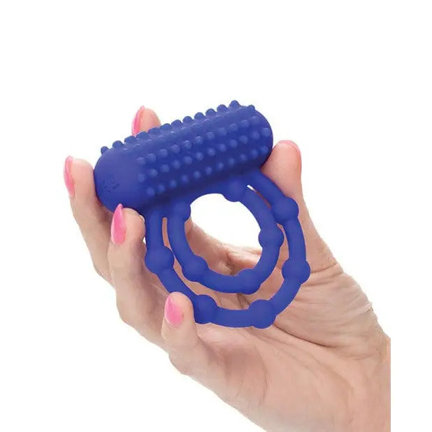 CalExotics Penis Enhancement Silicone Rechargeable 10 Bead Maximus Ring - Blue at the Haus of Shag