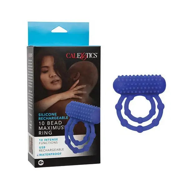 CalExotics Penis Enhancement Silicone Rechargeable 10 Bead Maximus Ring - Blue at the Haus of Shag