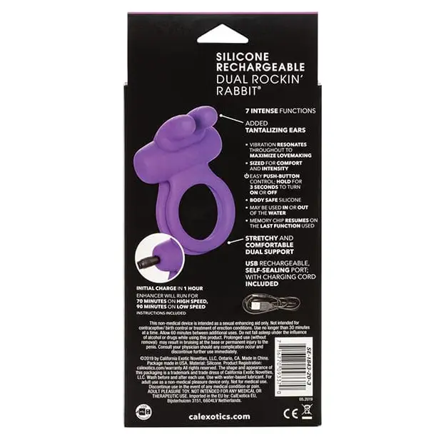 Purple Silicone Double Ring Rechargeable Enhancer for Enhanced Performance and Pleasure