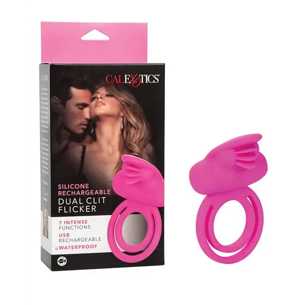 Close-up of pink Silicone Rechargeable Enhancer with man kissing a woman