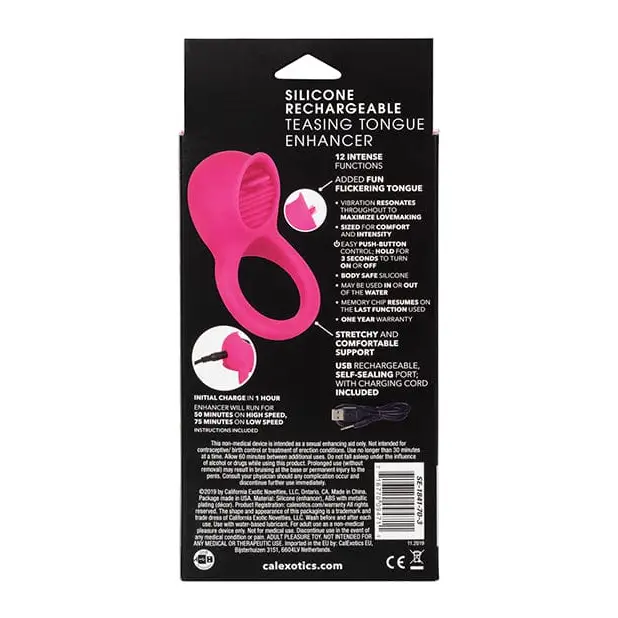 CalExotics Stimulators Silicone Rechargeable Teasing Tongue Enhancer - Pink at the Haus of Shag