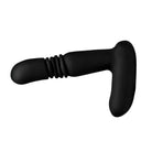 Black silicone thrusting anal plug with a curved shape, remote-controlled