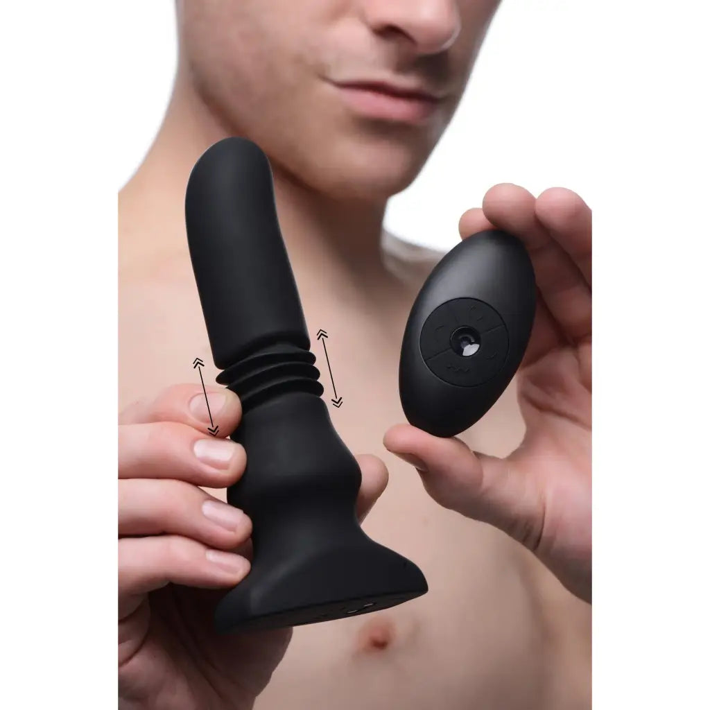 Thunderplugs Powered Plug Silicone Vibrating And Thrusting Plug With Remote Control at the Haus of Shag