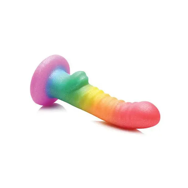 Simply Sweet Ribbed Silicone Dildo 6.5in Rainbow-colored curved sex toy