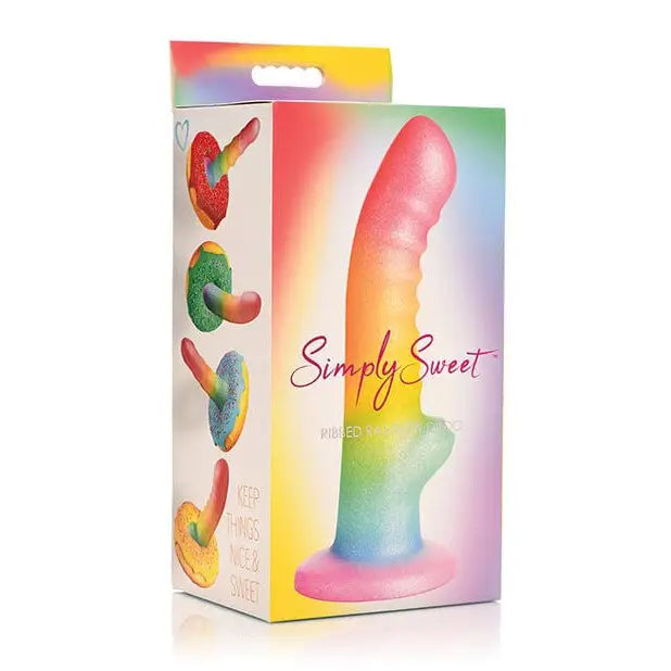 Simply Sweet 6.5in Rainbow-colored Silicone Dildo in Colorful Packaging