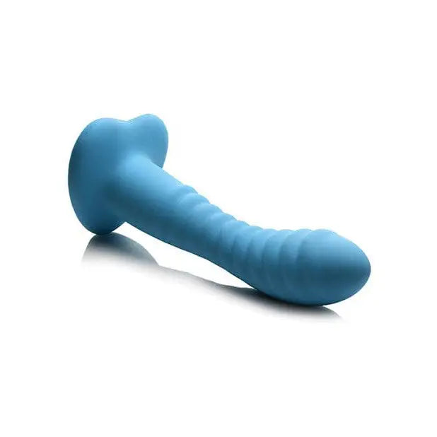 Simply Sweet ribbed silicone dildo with a curved shape in blue