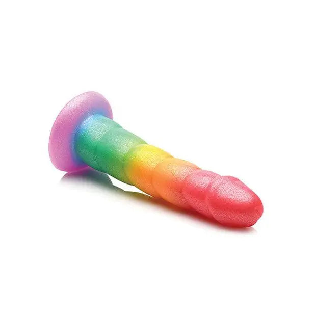 Simply Sweet Swirl Silicone Dildo 6.5in Rainbow candy-colored with white background