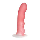 Close-up of Simply Sweet Wavy Silicone Dildo 8in, pink on a white background