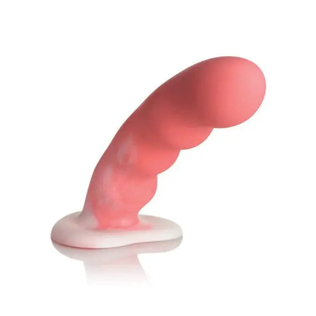 Simply Sweet Wavy Silicone Dildo 8in Pink/White on a white background