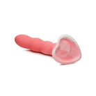 Simply Sweet 8in Wavy Silicone Dildo in pink and white on a clean white background