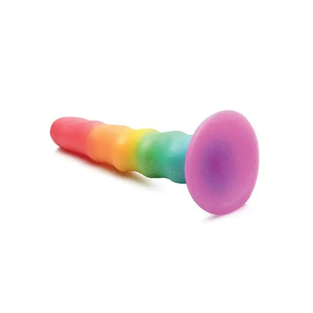 Simply Sweet Zigzag Silicone Dildo 6.5in Rainbow on white background