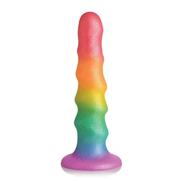 Simply Sweet Zigzag Silicone Dildo 6.5in Rainbow glitter penis displayed with vibrant colors