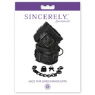 Sincerely Sportsheets Lace Adjustable Fur-Lined Handcuffs Black - Cuffs