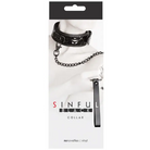 Sinful 2in Black Leather Collar with Studs and Attached Chain for Stylish Pet Control