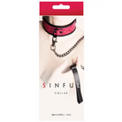 Sinful black collar with attached chain in packaging labeled ’Sinful Collar’ for Sinful 2in Collar Black