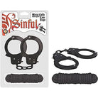 Sinful metal cuffs with rope, adult novelty product, Sinful Metal Cuffs W/love Rope set