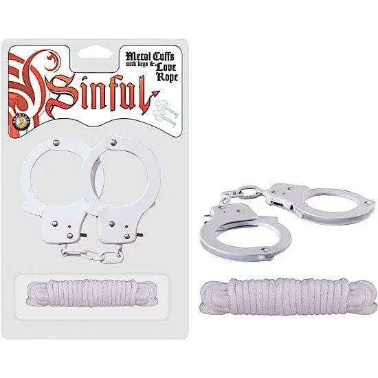 Sinful Rope White Sinful Metal Cuffs W/love Rope at the Haus of Shag