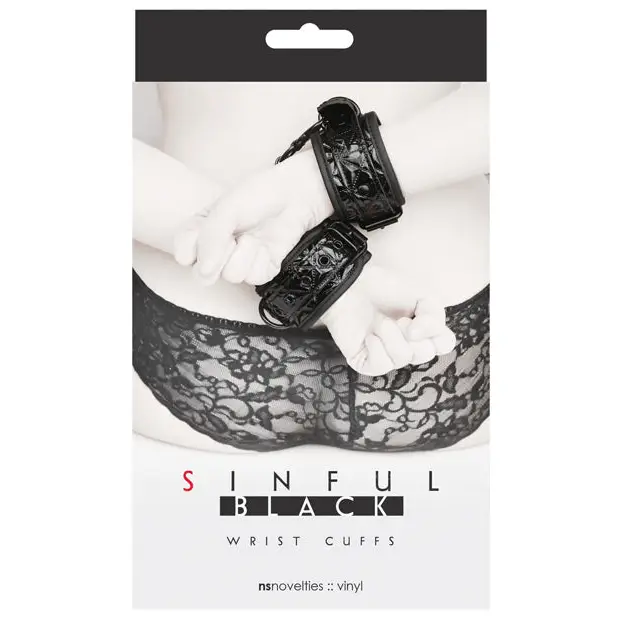 Sinful Vinyl Wrist Cuffs Black - Black - Cuffs