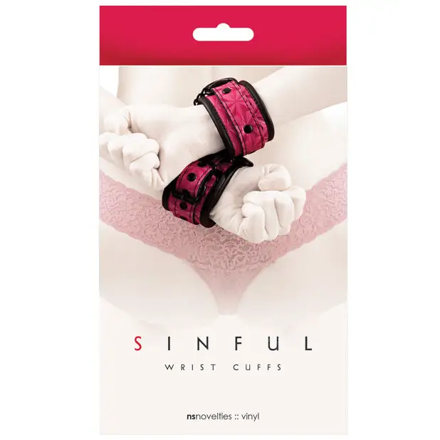 Sinful Vinyl Wrist Cuffs Black - Pink - Cuffs