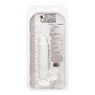 Clear plastic packaging of Size Queen 6’ Dildo, white silicone with suction cup base